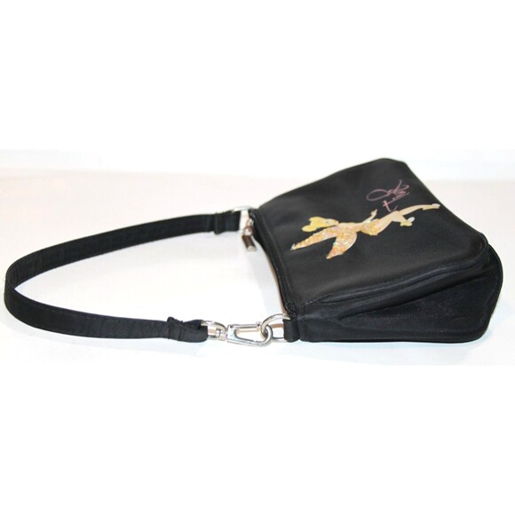 Disney Tinker Bell Tink Black Nylon Zippered Strapped Sequin Tote Bag Purse  8" - Picture 5 of 11